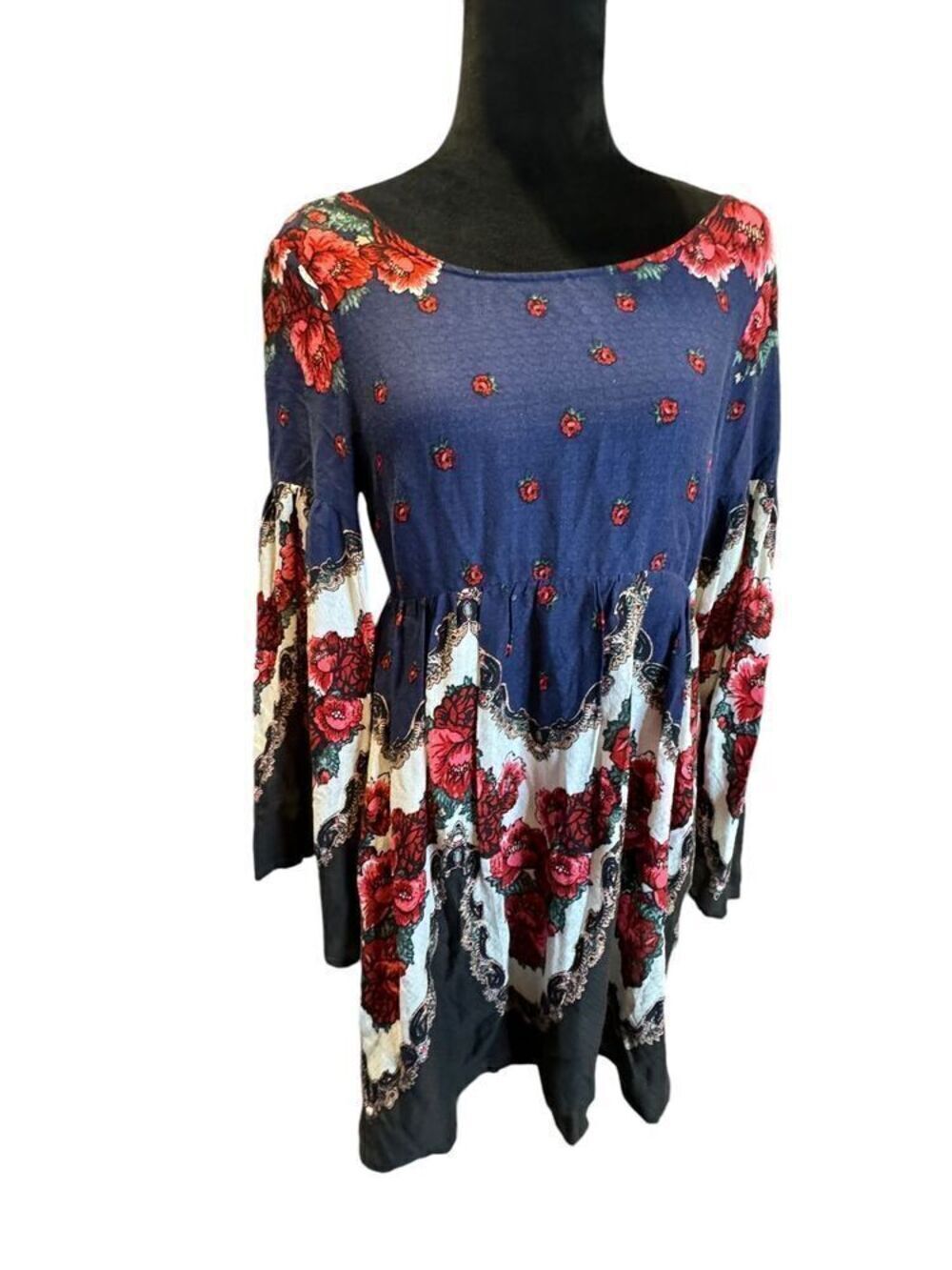Free People Floral Tapestry Boho Peasant Dress Multicolor Long Sleeve Size XS